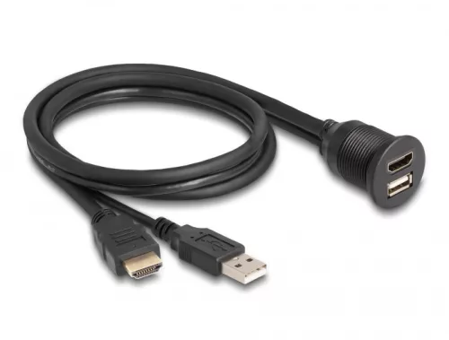 Delock HDMI-A kábel apa és A-típusú USB 2.0 apa - HDMI-A anya és A-típusú USB 2.0 anya 1m (DL-87880)