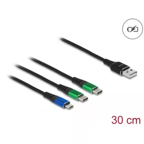   Delock 30 cm hosszú, USB töltő kábel 3 az 1 A-típusú apa Micro USB -, es 2 x USB Type-C  csatlakozáshoz (DL-87883)