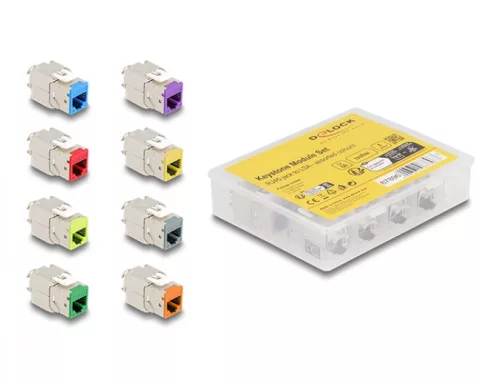 Delock Keystone Modul RJ45 anya - LSA Cat.6A eszközmentes beépítésű színes 8 db-os szett (DL-87896)