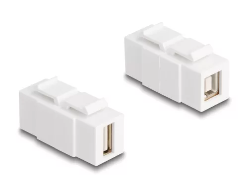 Delock Keystone modul A-típusú USB 2.0 anya   B-típusú USB 2.0 anya, mindkét oldalával beépíthető, fehér színű (DL-87951)