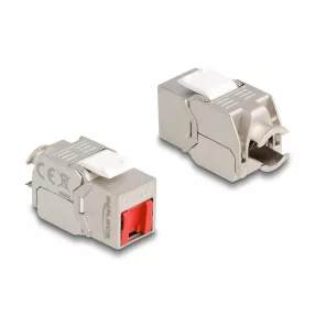   Delock Keystone Modul RJ45 anya - LSA Cat.6A eszköz nélkül használható piros por elleni fedővel (DL-87952)