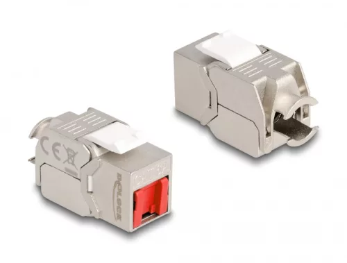Delock Keystone Modul RJ45 anya - LSA Cat.6A eszköz nélkül használható piros por elleni fedővel (DL-87952)