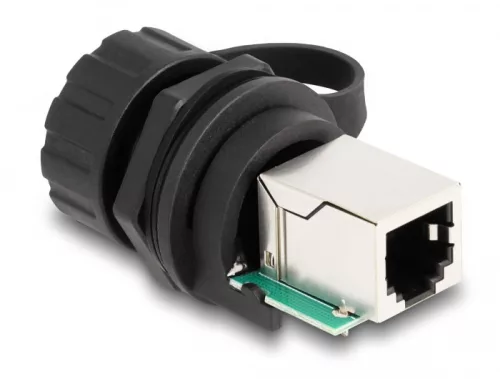Delock Kábel konnektor RJ12 anya - RJ12 anya beszereléshez IP68 védő kupakkal por és vízhatlan, fekete színű (DL-87953)