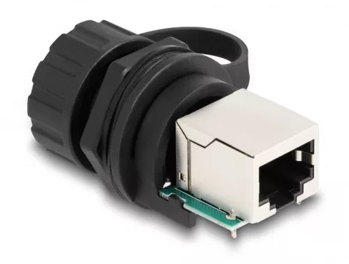 Delock Kábel konnektor RJ50 anya - RJ50 anya beszereléshez IP68 védő kupakkal por és vízhatlan, fekete színű (DL-87954)
