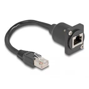   Delock D-típusú RJ45 kábel apa   anya Cat.5e fekete, 20 cm (DL-87964)