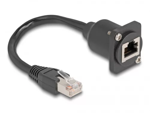Delock D-típusú RJ45 kábel apa   anya Cat.5e fekete, 20 cm (DL-87964)