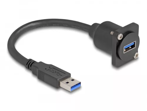 Delock D-típusú USB 5 Gbps kábel A-típusú apa   A-típusú anya fekete 20 cm (DL-87967)