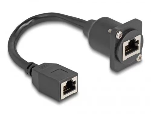Delock D-típusú RJ45 kábel anya   anya Cat.5e fekete 20 cm (DL-87968)