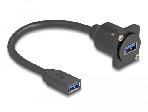 Delock D-típusú USB 5 Gbps kábel A-típusú anya   A-típusú anya fekete 20 cm (DL-87983)
