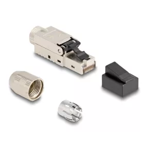   Delock RJ45 apa dugaszoló szerelvény Cat.6A kábel borítással és por elleni fedéllel szerszám nélkül szerelhető (DL-87988)