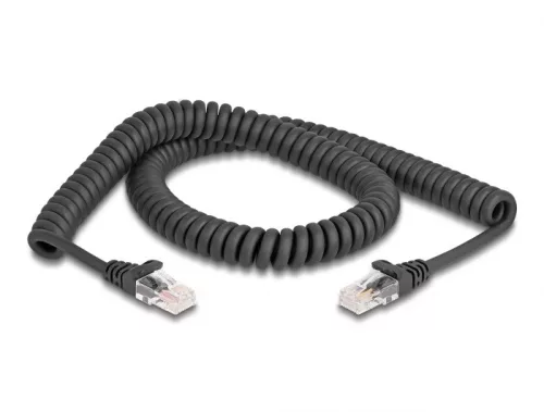 Delock RJ45 tekercselt kábel apa - apa Cat.5e 2 m, fekete (DL-87993)