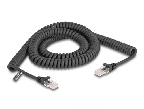 Delock RJ45 tekercselt kábel apa - apa Cat.5e 3 m, fekete (DL-87994)