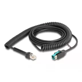   Delock Tekercselt kábel RJ50 apa   PoweredUSB apa 12 V 3 m fekete (DL-87995)