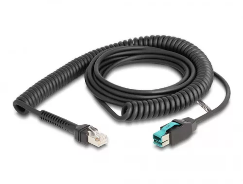Delock Tekercselt kábel RJ50 apa   PoweredUSB apa 12 V 3 m fekete (DL-87995)