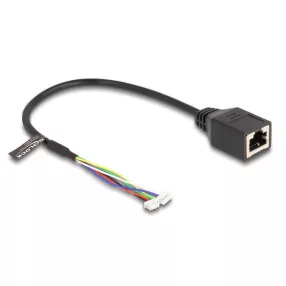   Delock Kábel RJ45 anya   tűfej anya 1,25 mm 4 tűs és tűfej anya 1,25 mm 6 tűs Cat.5e, 30 cm, fekete (DL-88007)