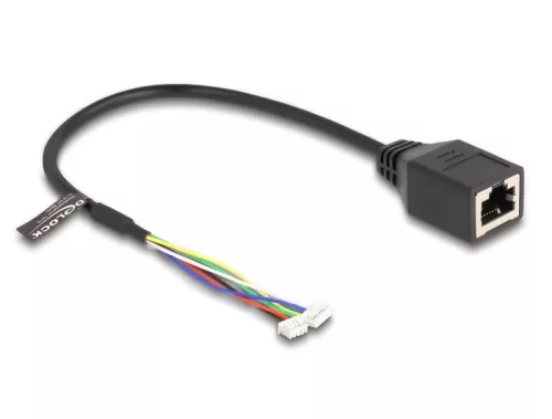 Delock Kábel RJ45 anya   tűfej anya 1,25 mm 4 tűs és tűfej anya 1,25 mm 6 tűs Cat.5e, 30 cm, fekete (DL-88007)