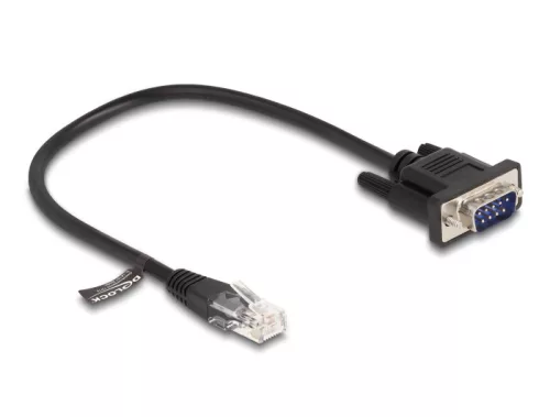 Delock Kábel RJ45 apa - soros RS-232 D-Sub 9 apa, 30 cm, fekete (DL-88008)