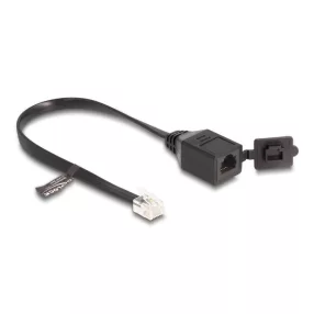   Delock Kábel RJ12 apa - RJ12 anya védő fedéllel 20 cm, fekete (DL-88009)