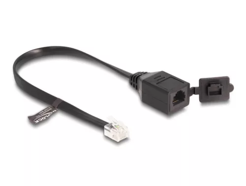Delock Kábel RJ12 apa - RJ12 anya védő fedéllel 20 cm, fekete (DL-88009)