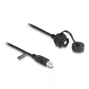   Delock Kábel USB 2.0 B-típusú apa   USB 2.0 B-típusú anya installálásra IP68 por és víz elleni védő bajonettzá kalappal fekete, 1 m (DL-88011)