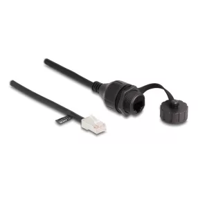   Delock RJ45 kábel apa - RJ45 anya beépített fedélsapkával Cat.5e FTP IP68 por és vízmentességért fekete, 25 cm (DL-88012)