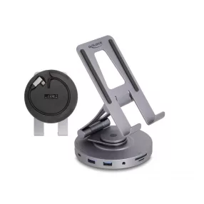   Delock Tablet és laptop dokkoló állomás 4K beépített tartóval - HDMI / USB / Hub / SD / Micro SD / PD 3.0 - 360  forgatható (DL-88017)