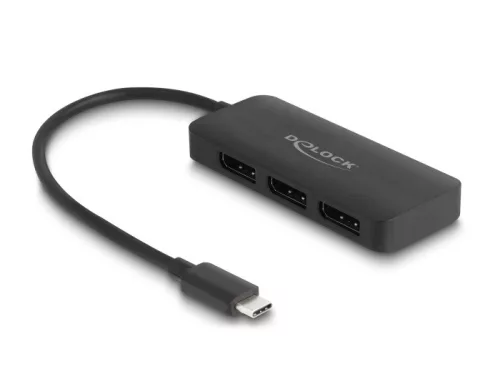 Delock Elosztó USB Type-C  csatlakozóval (DP alternatív mód támogatás)   3 db. DisplayPort MST 4K 60 Hz (DL-88041)