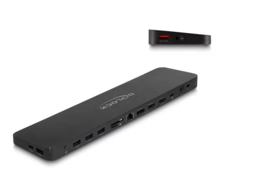 Delock USB Type-C  hármas elrendezésű dokkoló állomás DisplayLink  4K / USB 5 Gbps / LAN / SD / Audio / PD 80 W együtt (DL-88050)
