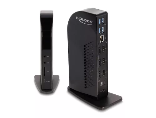 Delock USB Type-C  hármas elrendezésű dokkoló állomás DisplayLink  4K / USB Hub / LAN / SD / Audio / PD 96 W szolgáltatásokkal (DL-88051)