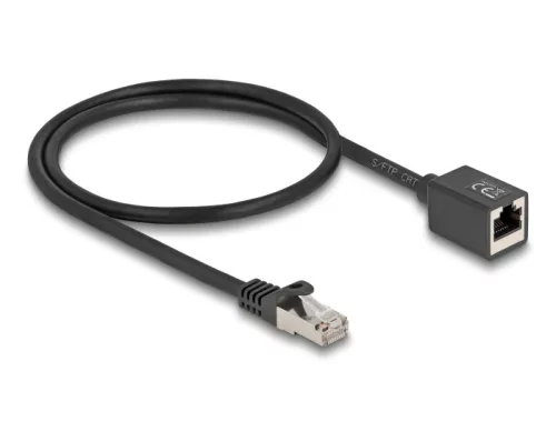 Delock Hálózat bővítő kábel RJ45 apa - RJ45 anya Cat.6A S/FTP 0,5 m fekete (DL-88052)