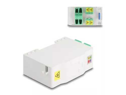 Delock Optikai szál csatlakoztató doboz DIN sínhez csatlakozó tartállyal és 4 xLC Duplex coupler-rel (DL-88098)