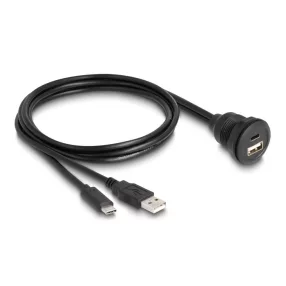   Delock USB 2.0 kábel A-típusú és USB Type-C  apa végződéssel, valamint egy A-típusú és egy USB Type-C  anya beépített végződéssel 1 m, fekete (DL-88102)