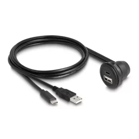   Delock USB 2.0 kábel A-típusú és USB Type-C  apa, 90 -ban hajlított A-típusú USB anya és 90 -ban hajlított USB Type-C  anya végződéssel 1 m fekete (DL-88103)