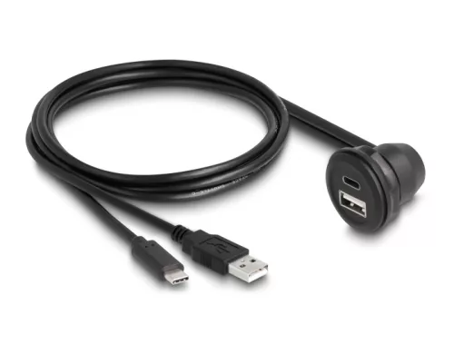 Delock USB 2.0 kábel A-típusú és USB Type-C  apa, 90 -ban hajlított A-típusú USB anya és 90 -ban hajlított USB Type-C  anya végződéssel 1 m fekete (DL-88103)