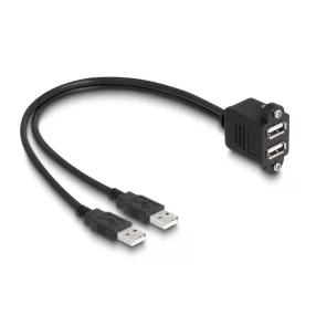   Delock USB 2.0 kábel 2 x USB A-típusú apa végződéssel, valamint egy 2 x USB A-típusú anya csavarokkal beépített végződéssel 1 m, fekete (DL-88105)