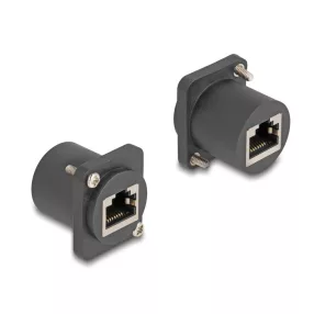   Delock D-típusú Modul RJ45 anya   anya csavarokkal fekete (DL-88106)