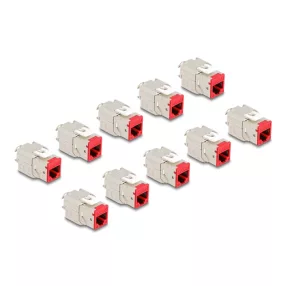   Delock Keystone Modul RJ45 anya - LSA Cat.6A eszközmentes piros 10 db-os szett (DL-88115)