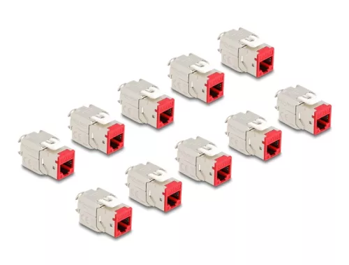 Delock Keystone Modul RJ45 anya - LSA Cat.6A eszközmentes piros 10 db-os szett (DL-88115)