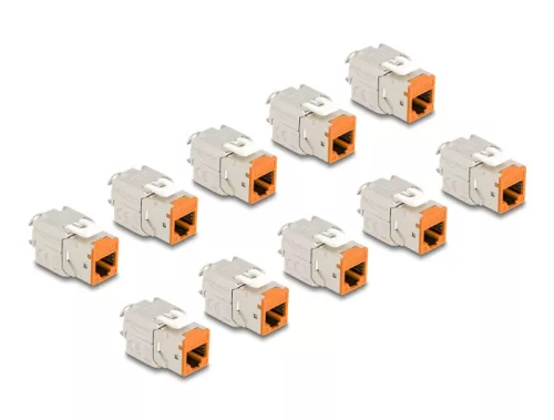 Delock Keystone Modul RJ45 anya - LSA Cat.6A eszközmentes narancssárga 10 db-os szett (DL-88117)
