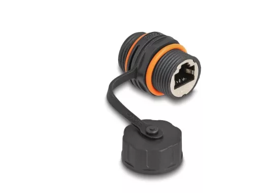 Delock Kábel csatlakoztató RJ45 anya - RJ45 anya Cat.6A M20 cérnával és védő kupakkal IP68 por és vízhatlan (DL-88145)