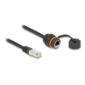   Delock Kábel RJ45 apa - RJ45 anya Cat.6A beépített használatra M20 cérnával és védő kupakkal IP68 por és vízhatlan 25 cm, fekete színű (DL-88146)