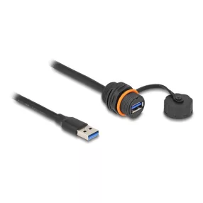   Delock USB 5 Gbps kábel A-típusú apa   A-típusú anya csatlakozó M20 cérnás installációhoz és védőkupakkal IP68 por és vízhatlan 60 cm fekete (DL-88149)