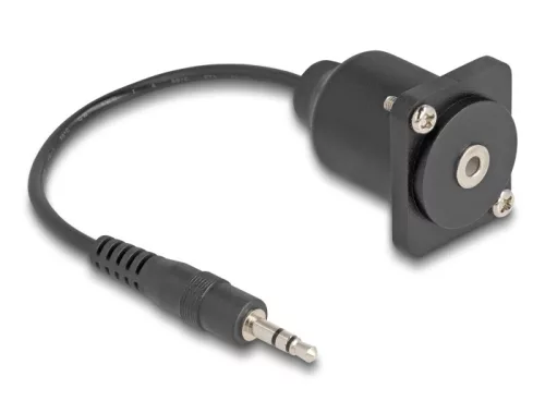 Delock D-típusú kábel 3,5 mm 3 tűs sztereo jack apa   anya fekete 20 cm (DL-88150)