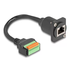   Delock D-típusú kábel RJ45 anya - Terminal Block nyomó gombbal Cat.5e fekete 30 cm (DL-88153)