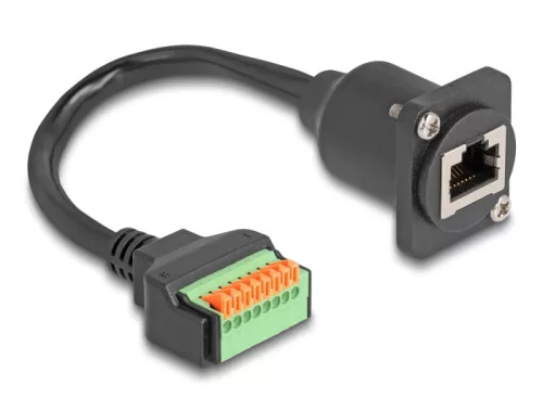 Delock D-típusú kábel RJ45 anya - Terminal Block nyomó gombbal Cat.5e fekete 30 cm (DL-88153)
