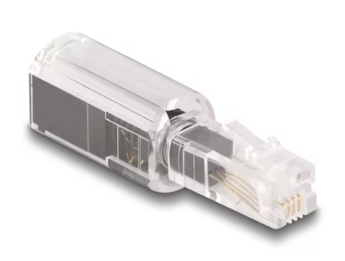 Delock Telefon kábel csavarodás mentes adapterrel RJ10 apa - RJ10 anya áttetsző / fekete (DL-88168)