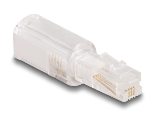 Delock Telefon kábel csavarodás mentes adapterrel RJ10 apa - RJ10 anya áttetsző / fehér