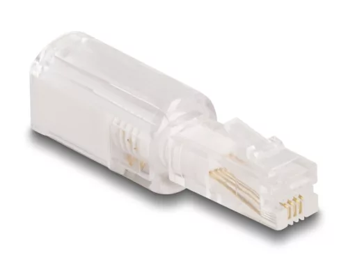 Delock Telefon kábel csavarodás mentes adapterrel RJ10 apa - RJ10 anya áttetsző / fehér (DL-88169)