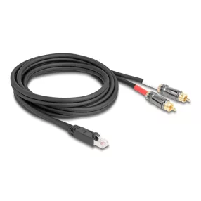   Delock RJ45 adapter kábel apa - 2 x RCA apa fekete, 2 m (DL-88171)