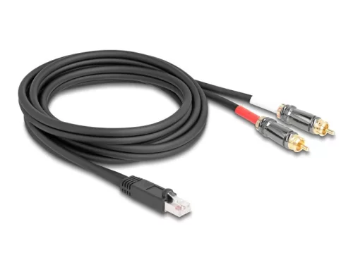 Delock RJ45 adapter kábel apa - 2 x RCA apa fekete, 2 m (DL-88171)
